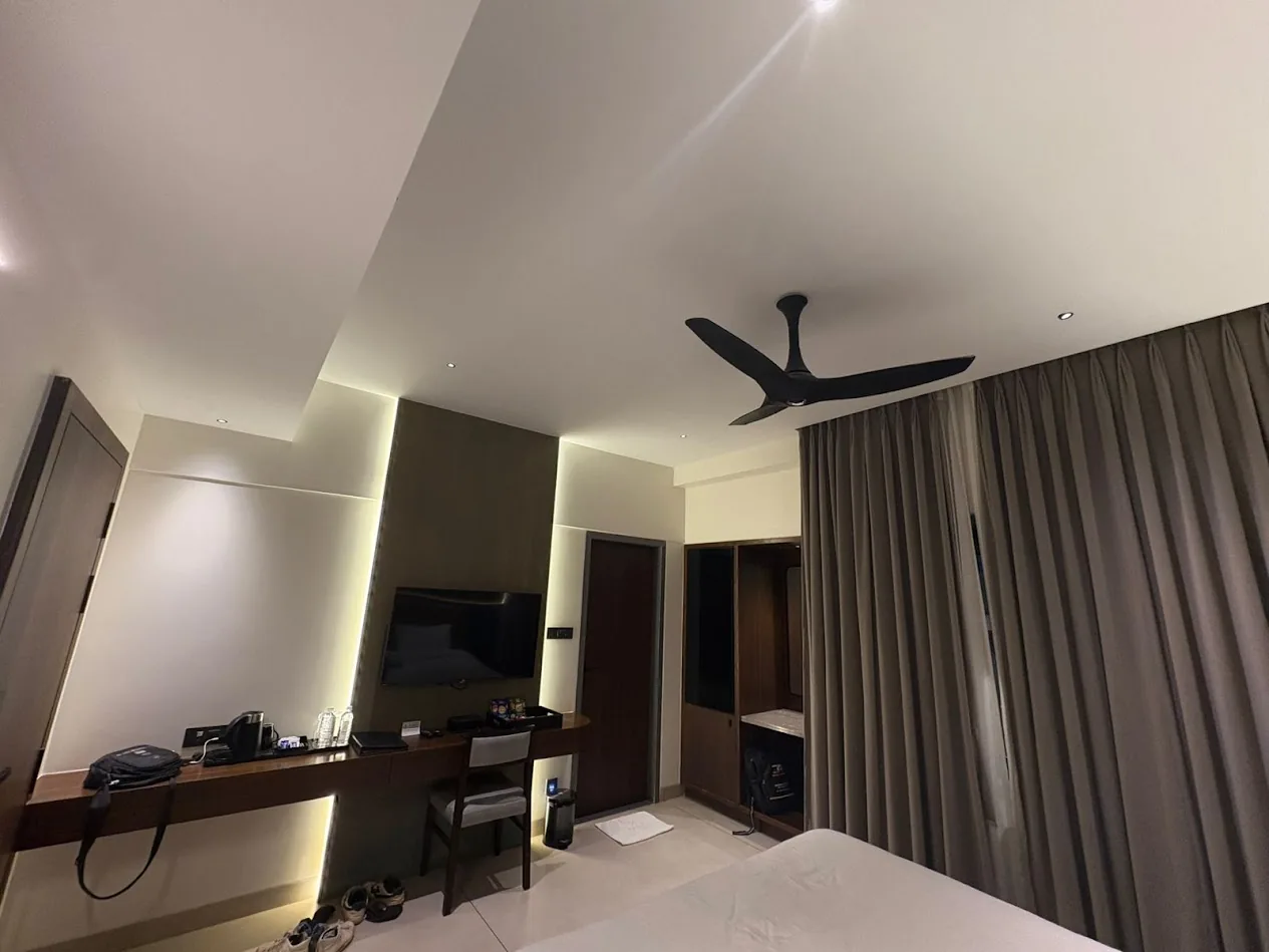 Ceiling lighting and fan point installed in a bedroom